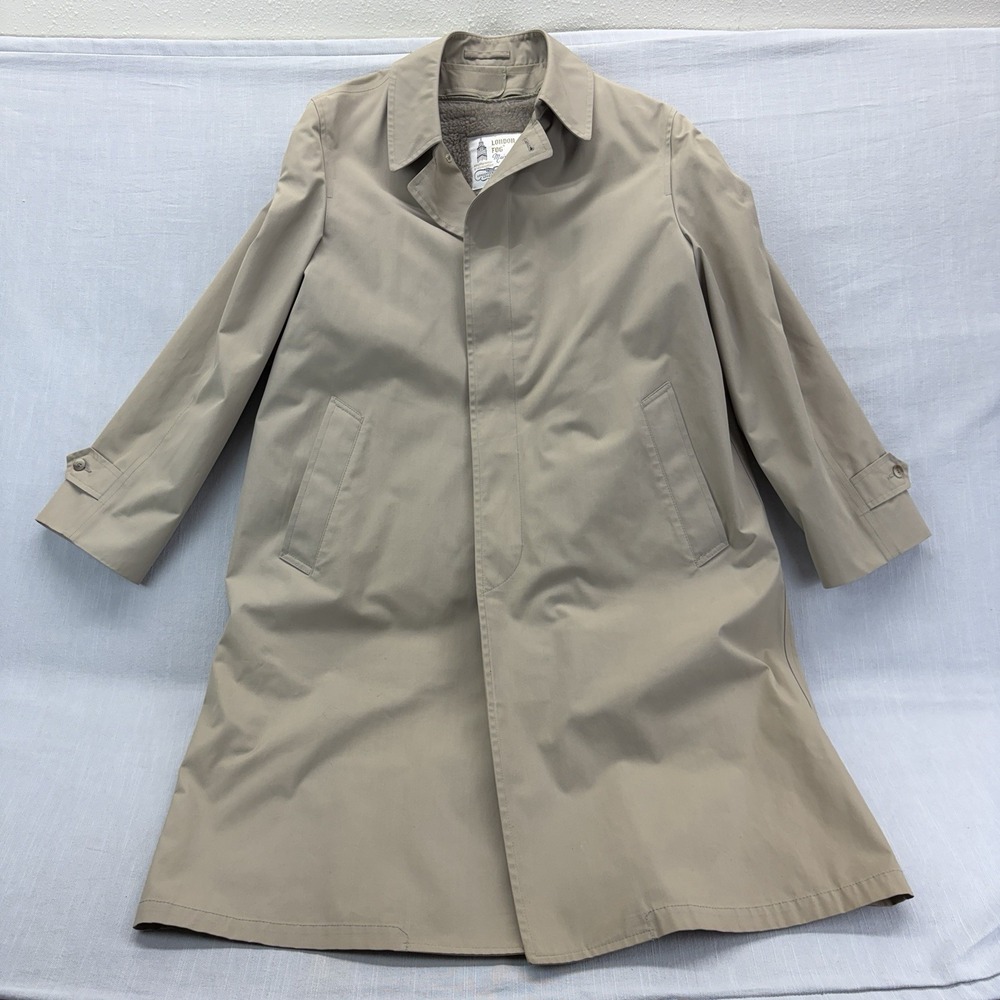 Vintage London Fog Maincoats Trench Coat 42 Reg Tan Fleece Lined USA Men's